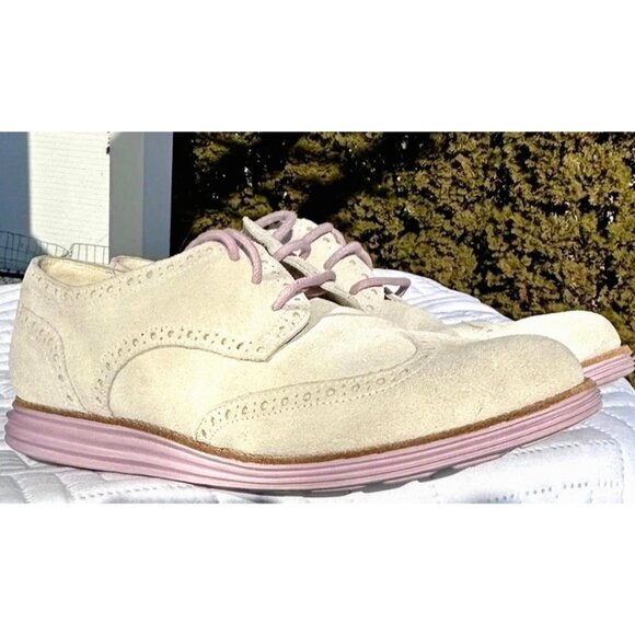 Cole Haan Alisa Wingtip Oxford Shoe Womens 9.5 Gray Suede Purple Academia Preppy - Picture 3 of 10
